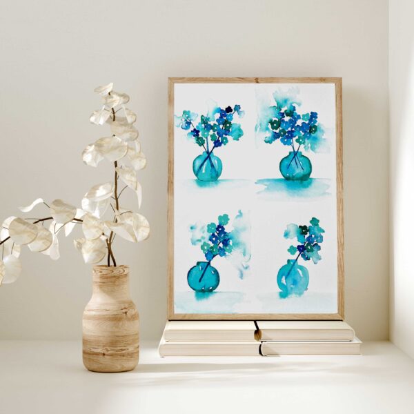 Affiche aux bouquets de fleurs bleues