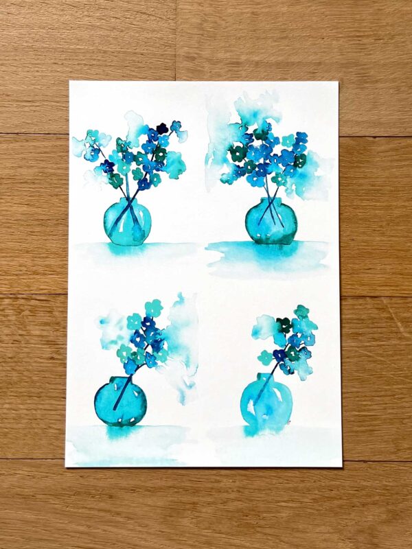 Affiche aux bouquets de fleurs bleues