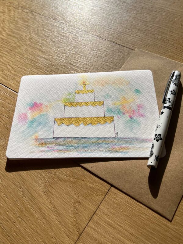 carte anniversaire gâteau dorée à la main