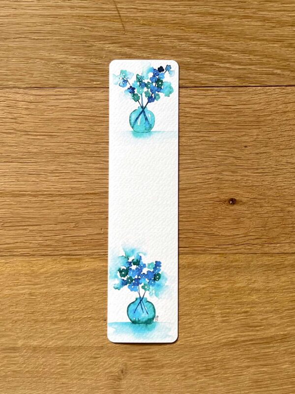 Marque-page bouquets fleurs bleues aquarelle